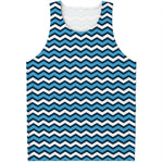 Blue And White Zigzag Pattern Print Men's Tank Top