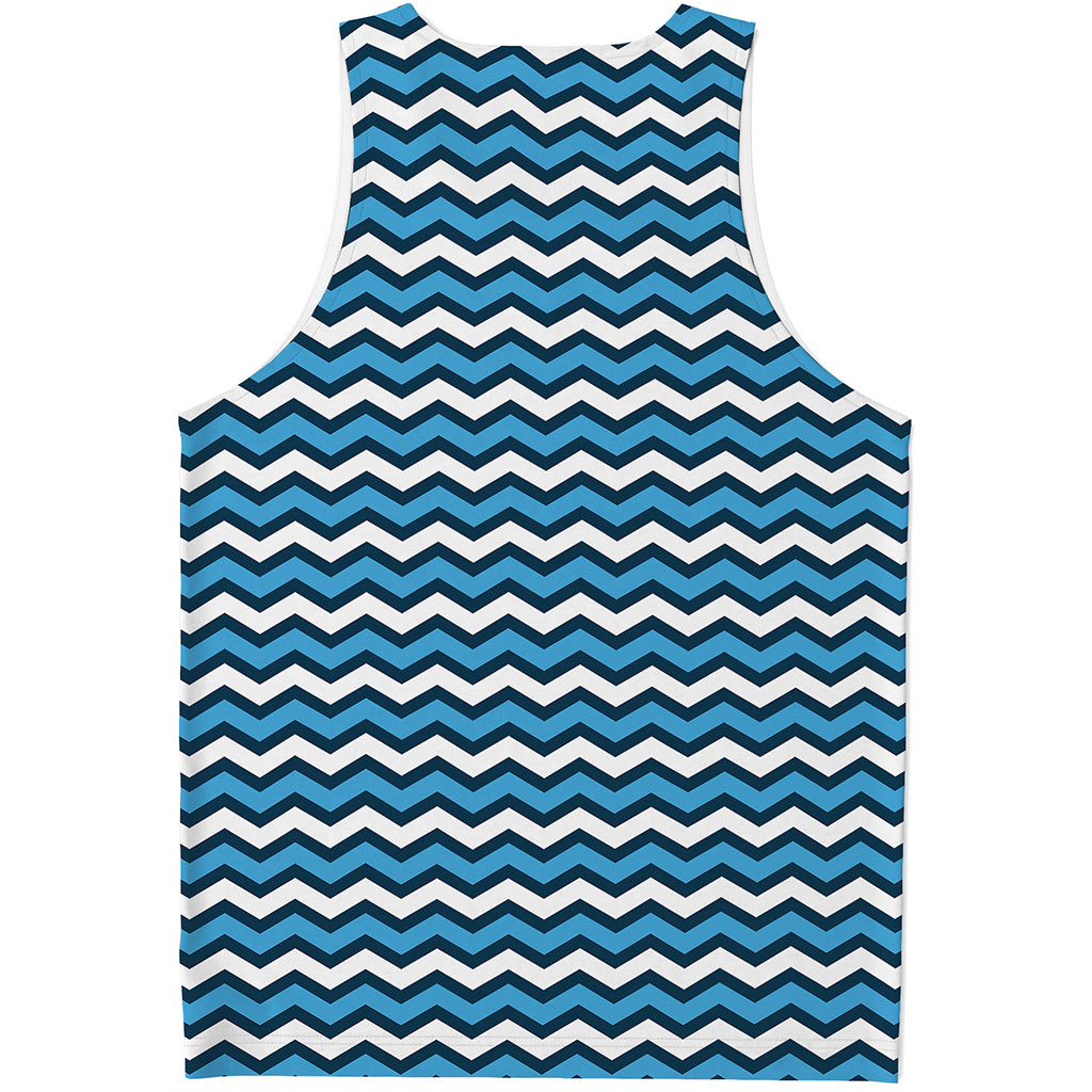 Blue And White Zigzag Pattern Print Men's Tank Top