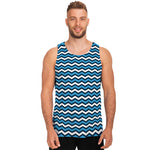 Blue And White Zigzag Pattern Print Men's Tank Top