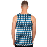 Blue And White Zigzag Pattern Print Men's Tank Top