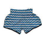 Blue And White Zigzag Pattern Print Muay Thai Boxing Shorts