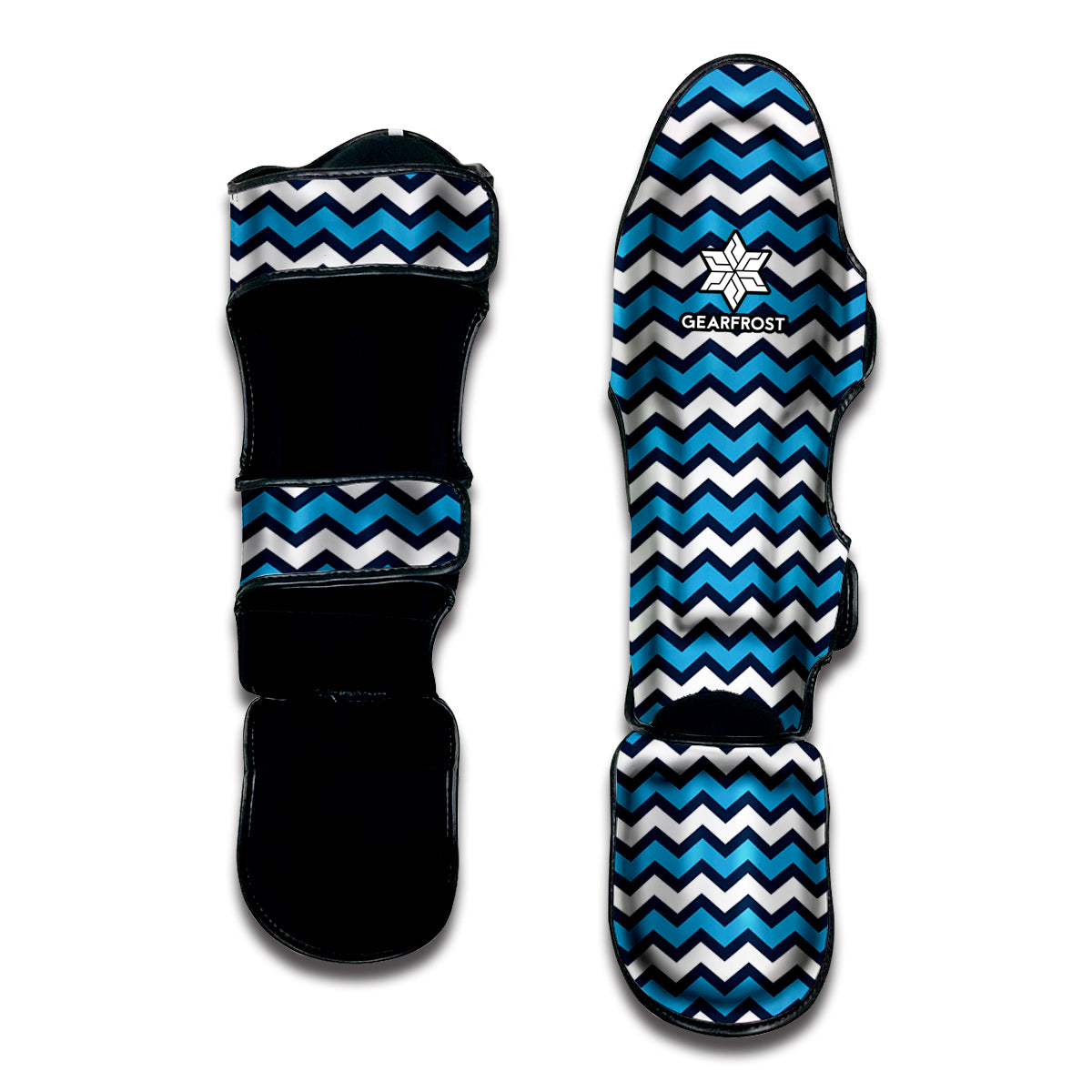 Blue And White Zigzag Pattern Print Muay Thai Shin Guard