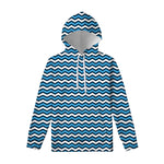 Blue And White Zigzag Pattern Print Pullover Hoodie