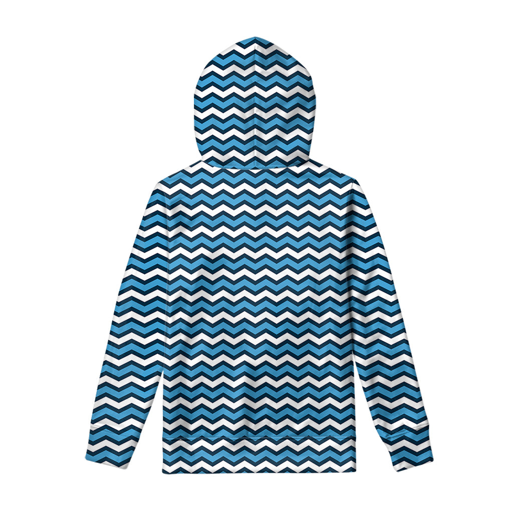 Blue And White Zigzag Pattern Print Pullover Hoodie