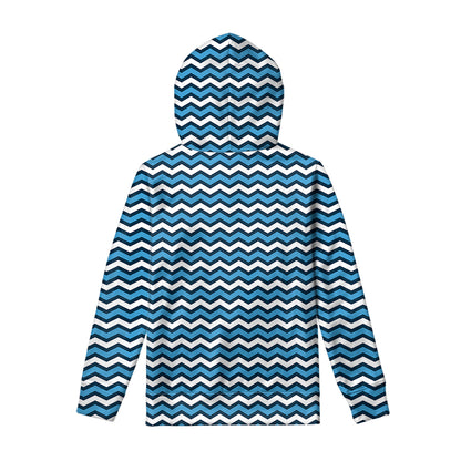 Blue And White Zigzag Pattern Print Pullover Hoodie