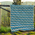 Blue And White Zigzag Pattern Print Quilt