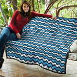 Blue And White Zigzag Pattern Print Quilt