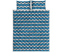 Blue And White Zigzag Pattern Print Quilt Bed Set