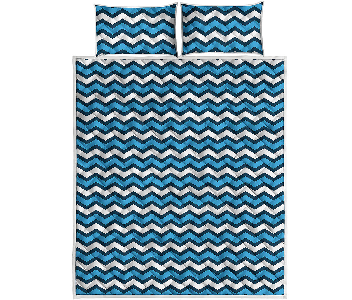 Blue And White Zigzag Pattern Print Quilt Bed Set