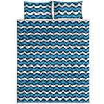 Blue And White Zigzag Pattern Print Quilt Bed Set
