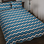 Blue And White Zigzag Pattern Print Quilt Bed Set
