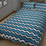 Blue And White Zigzag Pattern Print Quilt Bed Set