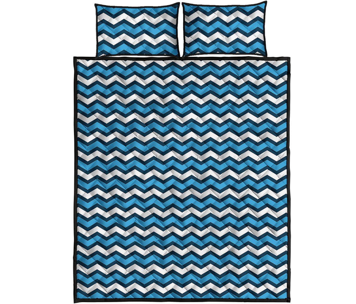 Blue And White Zigzag Pattern Print Quilt Bed Set