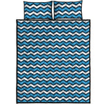 Blue And White Zigzag Pattern Print Quilt Bed Set