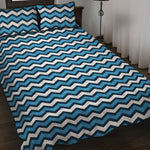 Blue And White Zigzag Pattern Print Quilt Bed Set