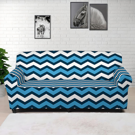 Blue And White Zigzag Pattern Print Sofa Cover