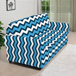 Blue And White Zigzag Pattern Print Sofa Cover