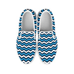 Blue And White Zigzag Pattern Print White Slip On Shoes