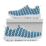 Blue And White Zigzag Pattern Print White Sneakers