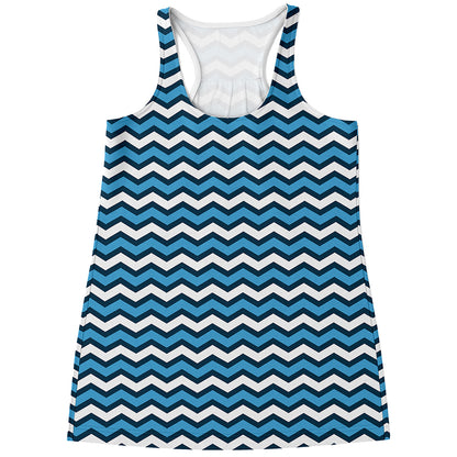 Blue And White Zigzag Pattern Print Women's Racerback Tank Top