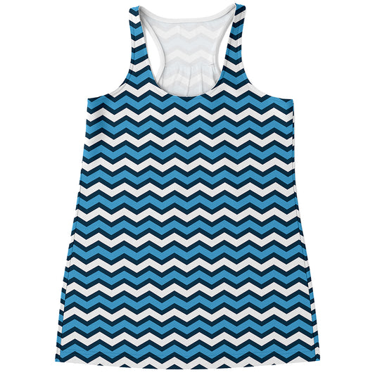 Blue And White Zigzag Pattern Print Women's Racerback Tank Top