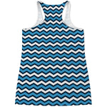 Blue And White Zigzag Pattern Print Women's Racerback Tank Top