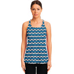 Blue And White Zigzag Pattern Print Women's Racerback Tank Top