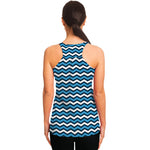 Blue And White Zigzag Pattern Print Women's Racerback Tank Top