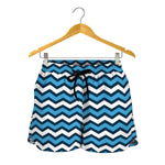 Blue And White Zigzag Pattern Print Women's Shorts
