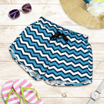 Blue And White Zigzag Pattern Print Women's Shorts