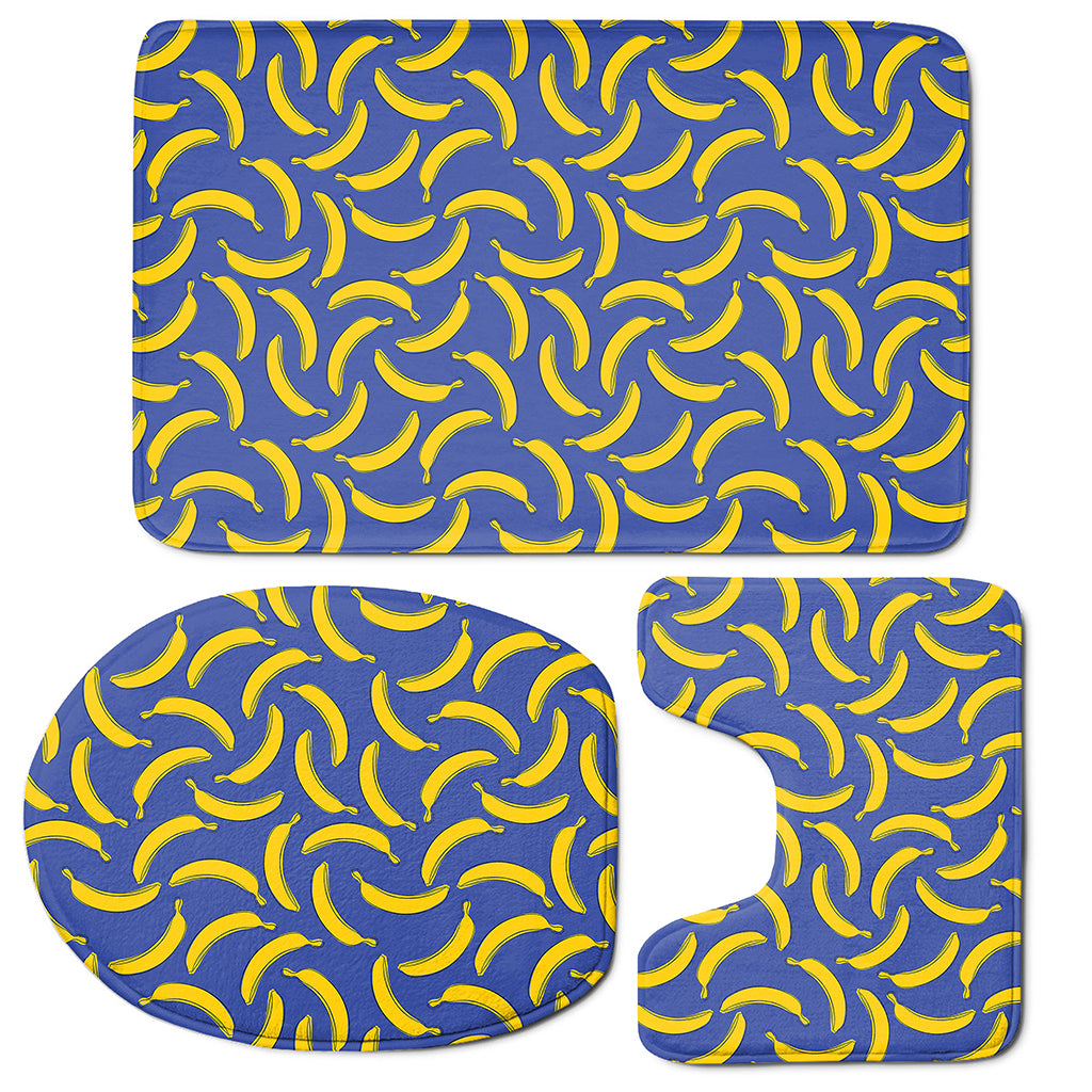 Blue And Yellow Banana Pattern Print 3 Piece Bath Mat Set