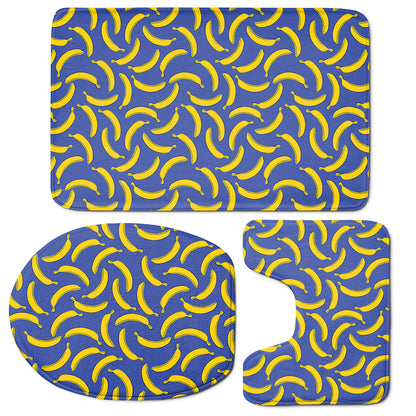Blue And Yellow Banana Pattern Print 3 Piece Bath Mat Set