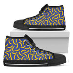 Blue And Yellow Banana Pattern Print Black High Top Shoes