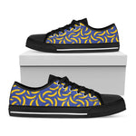 Blue And Yellow Banana Pattern Print Black Low Top Shoes