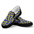 Blue And Yellow Banana Pattern Print Black Slip On Sneakers