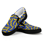 Blue And Yellow Banana Pattern Print Black Slip On Shoes