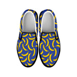 Blue And Yellow Banana Pattern Print Black Slip On Shoes