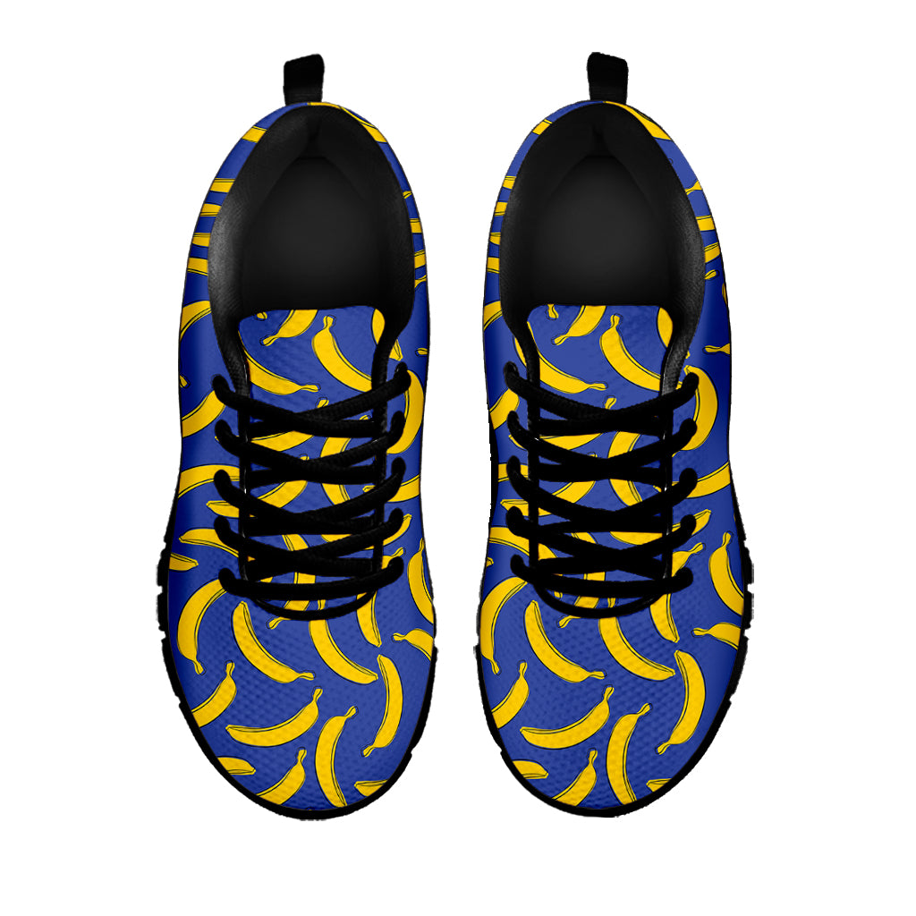 Blue And Yellow Banana Pattern Print Black Sneakers