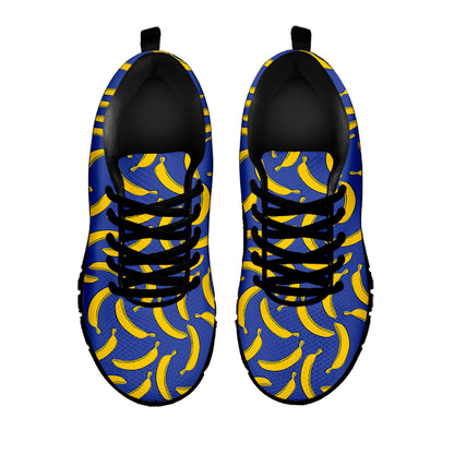 Blue And Yellow Banana Pattern Print Black Sneakers