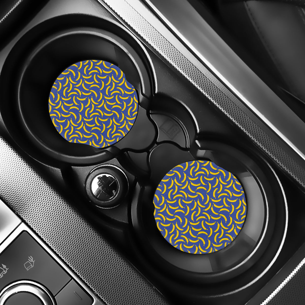 Blue And Yellow Banana Pattern Print Car Coasters