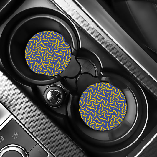 Blue And Yellow Banana Pattern Print Car Coasters