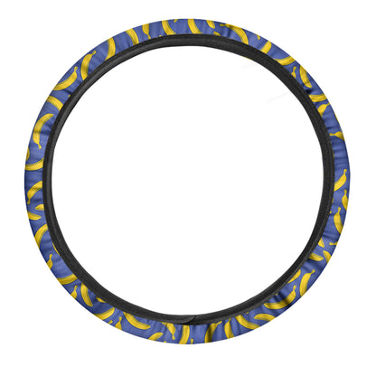 Blue And Yellow Banana Pattern Print Car Steering Wheel Cover