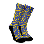 Blue And Yellow Banana Pattern Print Crew Socks