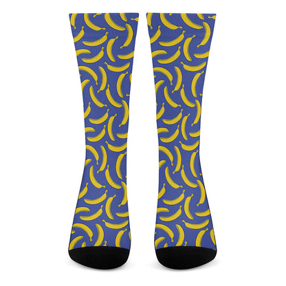 Blue And Yellow Banana Pattern Print Crew Socks