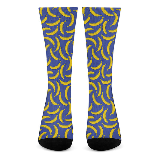 Blue And Yellow Banana Pattern Print Crew Socks