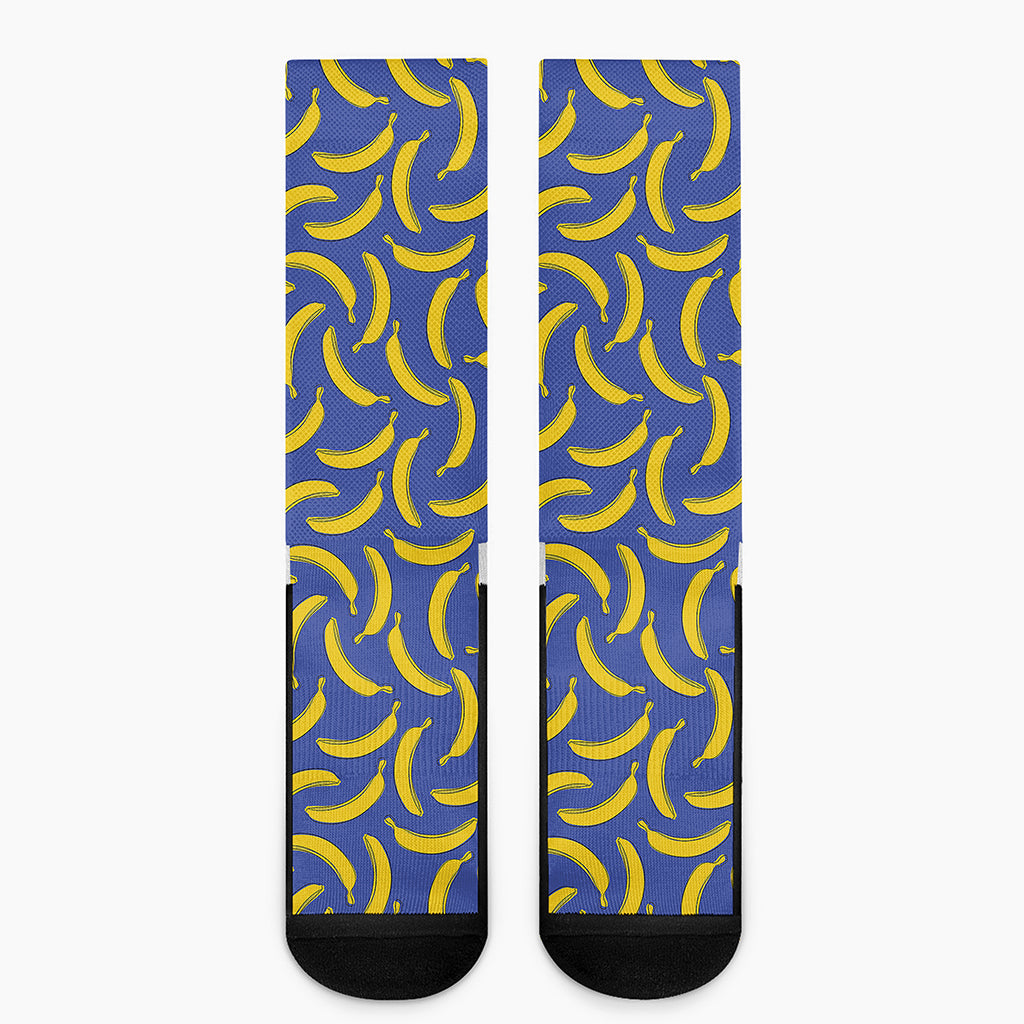 Blue And Yellow Banana Pattern Print Crew Socks