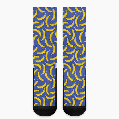 Blue And Yellow Banana Pattern Print Crew Socks
