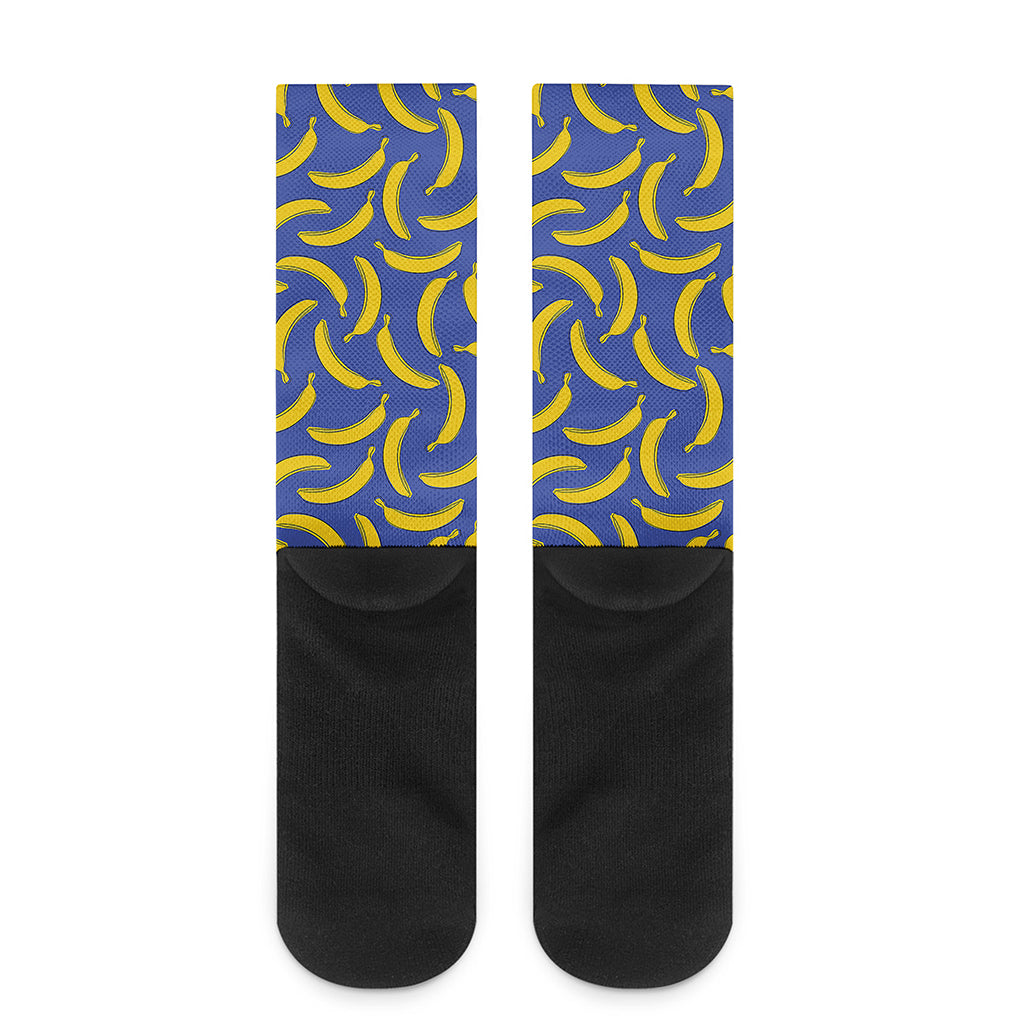 Blue And Yellow Banana Pattern Print Crew Socks