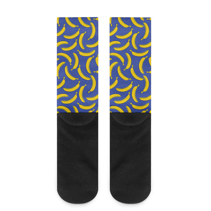 Blue And Yellow Banana Pattern Print Crew Socks