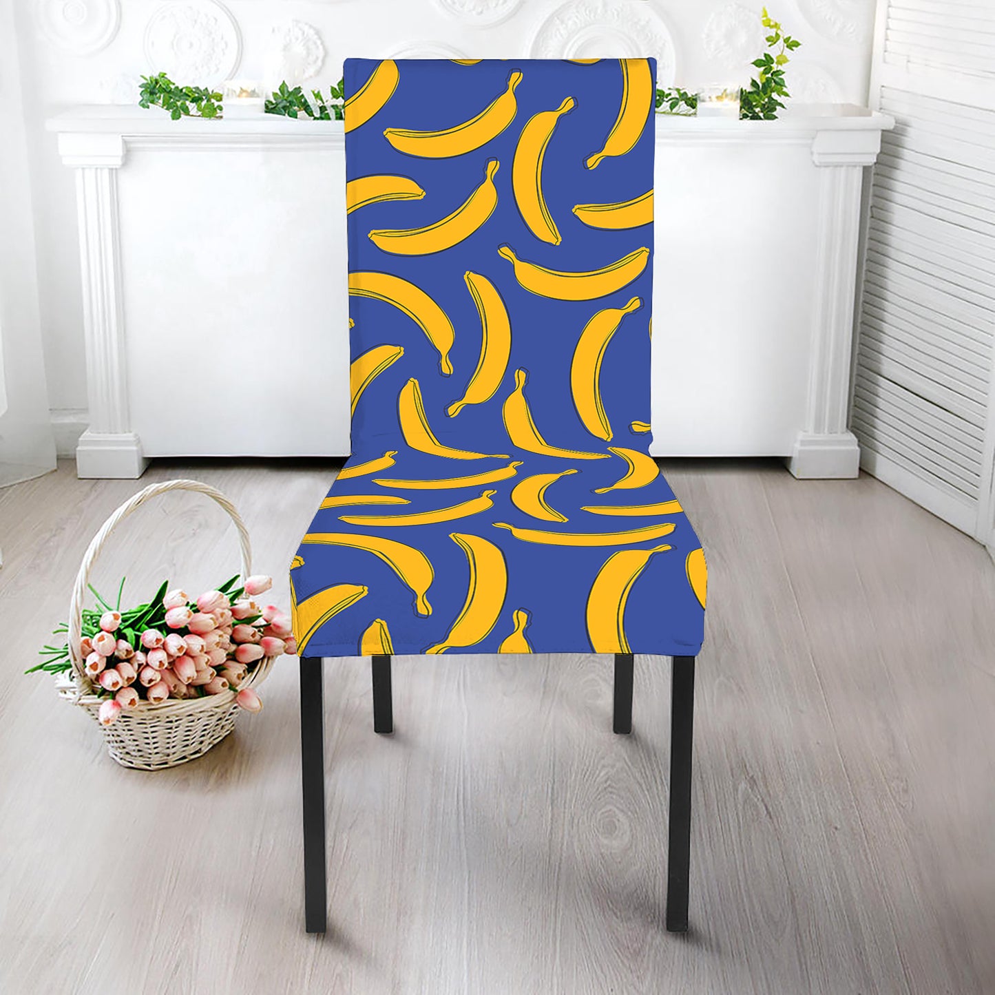 Blue And Yellow Banana Pattern Print Dining Chair Slipcover